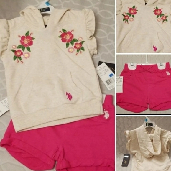 ❌❌SOLD❌❌WAS $61 ❌ US POLO ASSN Ruffle Hoody 2pc short set 24 m. FINAL $ - Picture 2 of 4